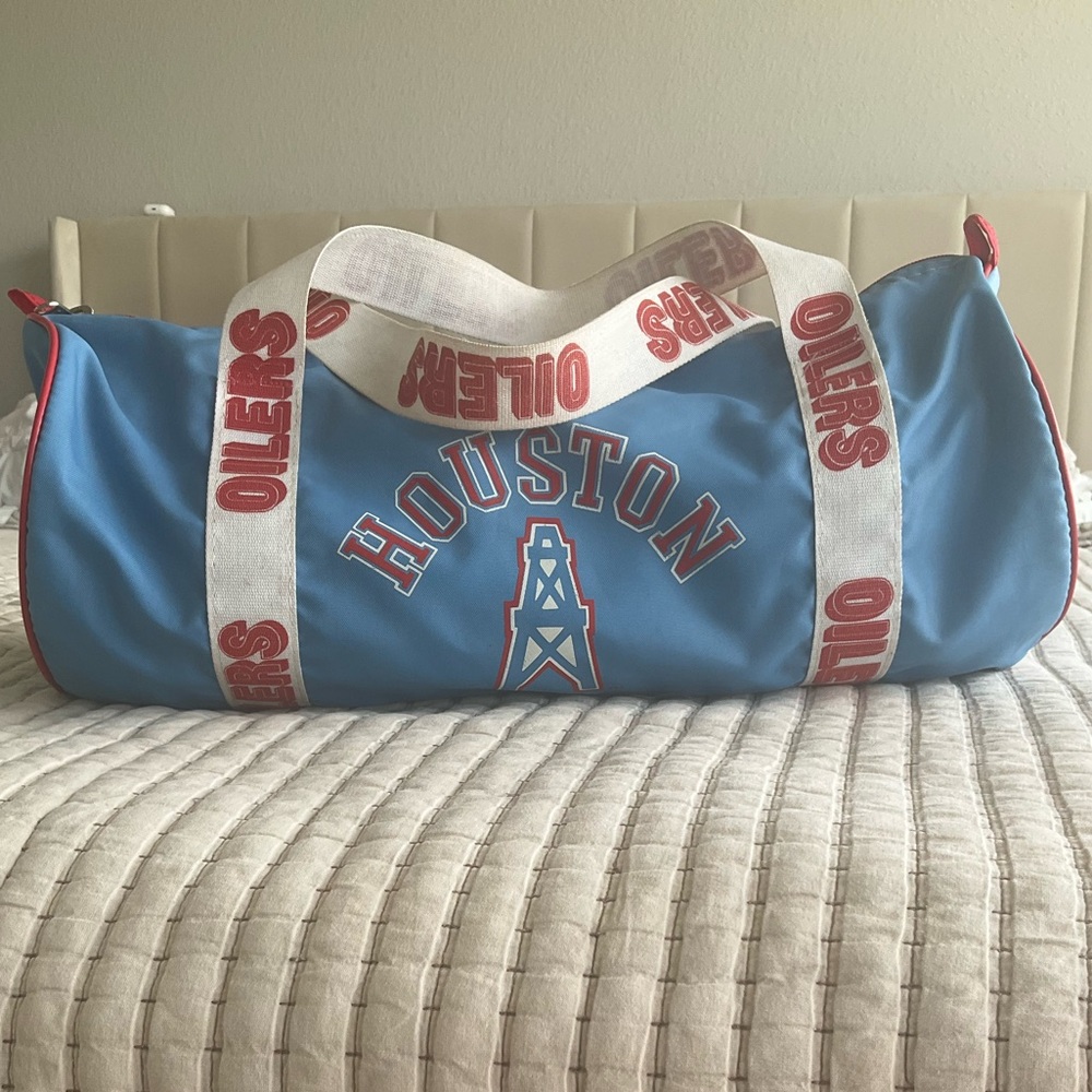 Houston Oilers Vintage Duffel Bag - Light Blue with Red & White Accents